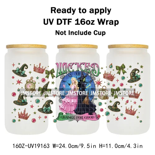 Coquette Green Pink Wicked Witch 16OZ UV DTF Cup Wraps Ready To Apply Waterproof Transfer Stickers For Libbey Glass Can Tumbler