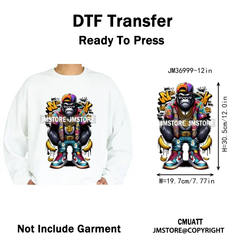 12in Graffiti Gangster Hip Hop Gorilla Life Is Better With Bulldog Iron on DTF Heat Transfer Sticker Ready to Press for Hoodies
