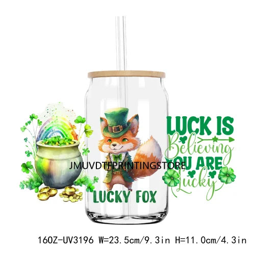 St. Patrick's Day Animals 16OZ UV DTF Cup Wrap Transfers Stickers Custom Labels DIY Waterproof Logo For Libbey Glass Can