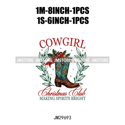 New Christmas Santa Social Club Coquette Western Boots Jolly Holiday Season Logos Iron On DTF Heat Transfer Stickers For Hoodies