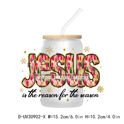 Coquette Jesus Religious Christmas UV Sticker Decals For Libbey Cold Cups Mug Tumbler Transfer Stickers Logo Christian Cross Bow