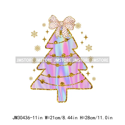 Faux Glitter Merry Christmas Season Merry And Bright Santa Baby Decals Iron On DTF Transfers Stickers Ready To Press For T-shirt