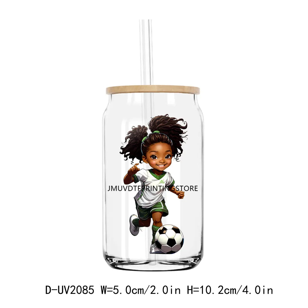 Afro Sport Girl Cheer Leader UV DTF Transfers Stickers Decals For Libbey Cold Cups Mugs Tumbler Waterproof DIY Craft