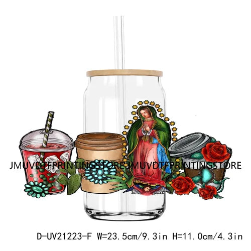 Mexican Mama Cowhide Western UV DTF Sticker For 16OZ Libbey Glass Cup Can Wrap Transfer Sticker Custom DIY Logo Fiesta Tacos