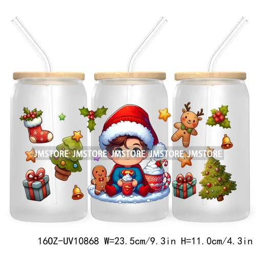 Cute Baby Horror Characters Christmas Season 16OZ UV DTF Cup Wrap Transfer Stickers Durable Waterproof Logo For Libbey Glass Can