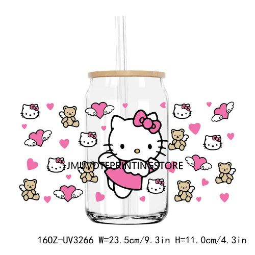 Cartoon Character Valentines Day 16OZ UV DTF Cup Wrap Transfer Stickers Custom Labels DIY Waterproof Logo For Libbey Glass Can