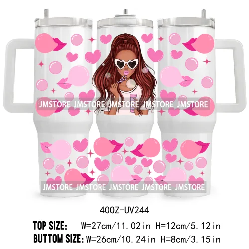 40OZ Tumbler Wrap Fashion Bubble Gum Girl UV DTF Cup Wraps Transfer Stickers Custom Labels Durable Waterproof Logo Coffee Lover