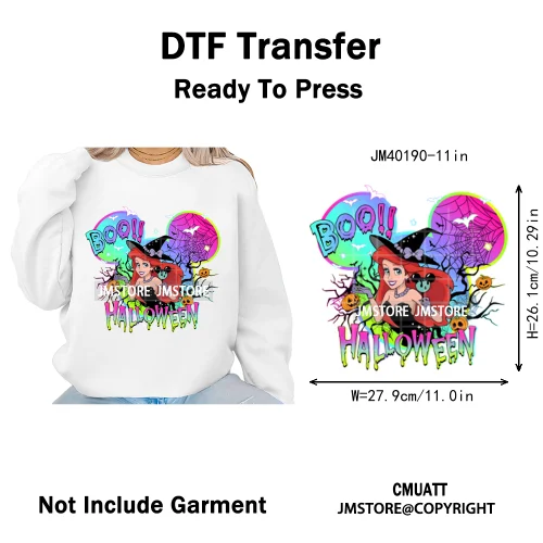 Cartoon Witches Princess Skull Animal Kids Love Characters Halloween Iron on DTF Transfers Stickers Ready to Press for T-shirts