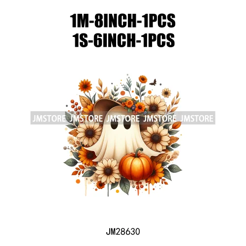 Cute Fall Florals Spooky Ghost Halloween Pumpkins Leaves Autumn  Iron On DTF Transfers Stickers Ready To Press For T-shirts Bags