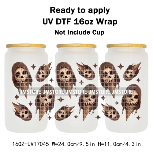 Ice Cream Halloween Killers Horror Characters UV DTF Stickers Ready To Apply Cup Wrap Custom Labels For 16OZ Libbey Can Glass