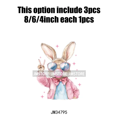 Cute Blowing Bubble Bunny Coquette Preppy Easter Eggs Carrot Iron On DTF Heat Transfer Stickers Ready To Press For T-shirts Bags