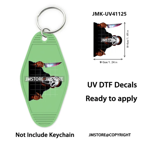 Black Dad Halloween Horror Villain UV DTF Motel Keychain Decal Ready To Ship Durable Transfer Stickers Prints For Hotel Keychain