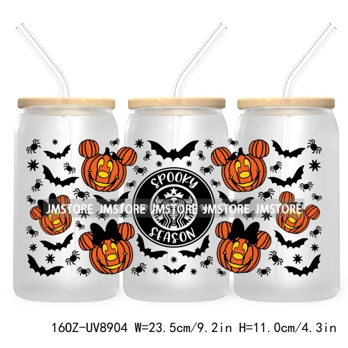 Cartoon Halloween Bat Pumpkin 16OZ UV DTF Cup Wrap Transfer Stickers Custom Labels Durable Waterproof Logo For Libbey Glass Can