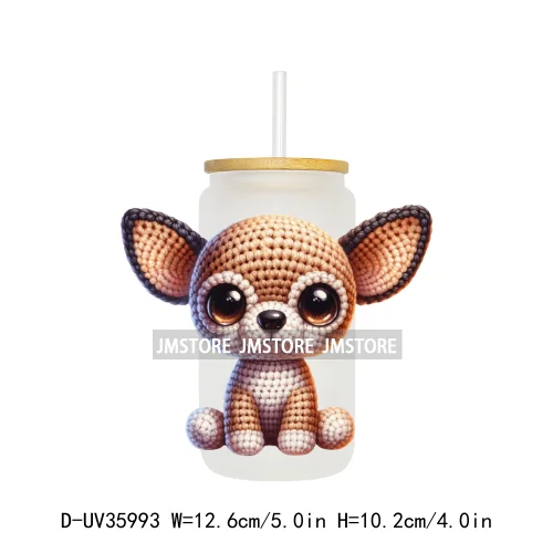 Watercolor Knitted Cute Animals UV DTF Transfer Stickers Decals Ready To Apply Waterproof For 16OZ Libbey Glass Can Cups Tumbler