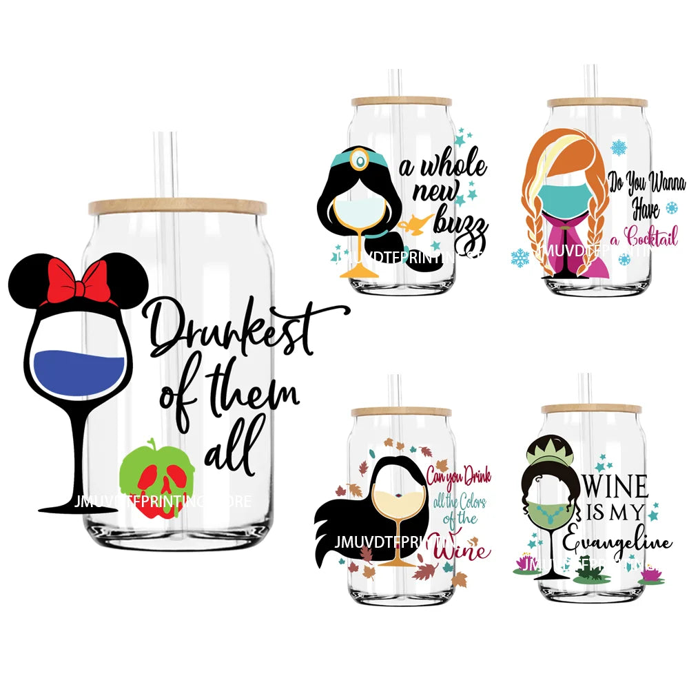 Princess Wine Glass UV DTF Transfers Stickers Decals For Libbey Cold Cups Mugs Tumbler Waterproof DIY Logo Cartoon Mouse
