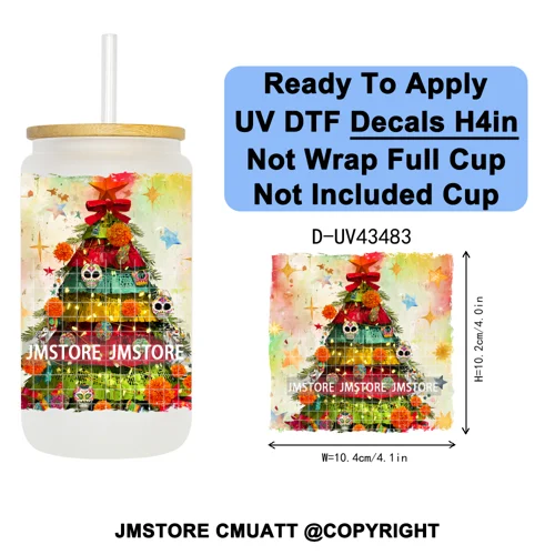 Feliz Navidad Mexican Christmas UV DTF Decals Ready To Apply Waterproof Transfer Stickers DIY Crafts For 16OZ Libbey Glass Can