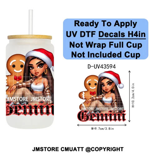 Chibi Christmas Chicana Zodiac Girl UV DTF Transfer Stickers Decals Ready To Apply Good Quality Prints For Libbey Cold Cup Mug