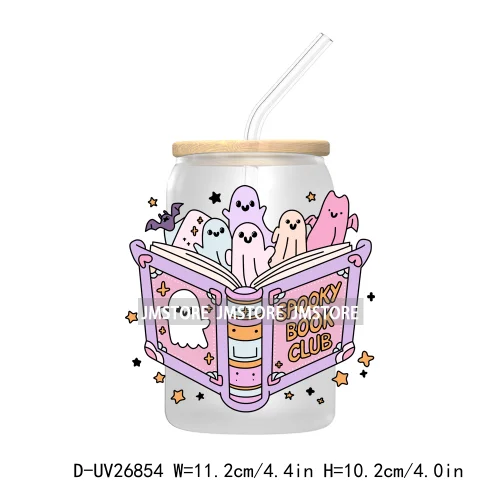 Spooky Halloween Book Club 16OZ UV DTF Cup Wrap Transfer Stickers Custom Labels Waterproof Logo For Libbey Glass Can Fall Season