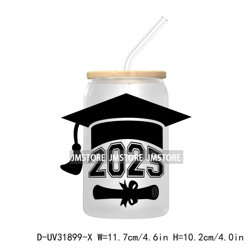 Senior 2025 College Grad UV Sticker Decals For Libbey Cold Cups Mugs Tumbler Transfer Stickers Waterproof Labels Graduation Cap