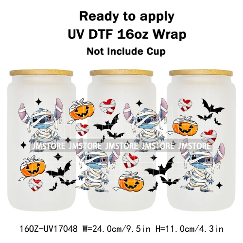 Spooky Halloween Boo Bats Pumpkin Horror Cartoon 16OZ UV DTF Cup Wraps Ready To Apply Transfer Stickers For Libbey Glass Can Mug