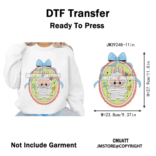 Trendy Cute Cartoon Doll Coquette Mirror Horror Halloween Iron on DTF Washable Transfers Stickers Ready to Press for Clothing