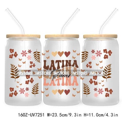 Latina Girl Power Mexican Culture 16OZ UV DTF Cup Wrap Transfers Stickers For Libbey Glass Can Cups Tumbler Waterproof Craft