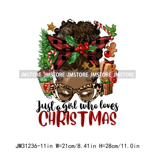 Just a Girl Who Loves Christmas Afro Woman Not Like Us Hip Pop Santa Iron On DTF Transfers Stickers Ready To Press For Hoodies