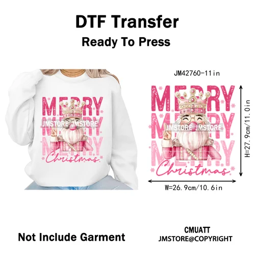 Merry Christmas Holly Jolly Coquette Tree Cartoon Movie Vibes Iron on DTF Washable Transfer Stickers Ready to Press for Textiles