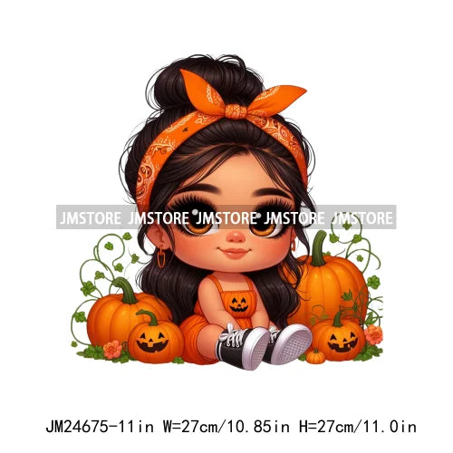 Funny Headband Hispanic Cute Latina Baby Girls Halloween Pumpkin Designs Iron On DTF Heat Press Transfer Stickers For Shirt Bags