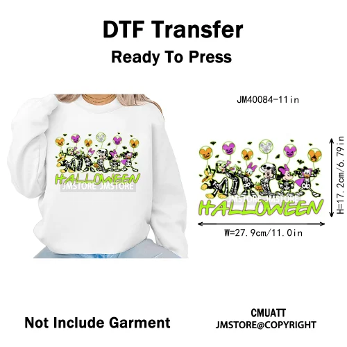 Happy Halloween Season Pumpkin Skull Cartoon Character Girly Evil Queen Iron on DTF Transfer Stickers Ready to Press for Textile