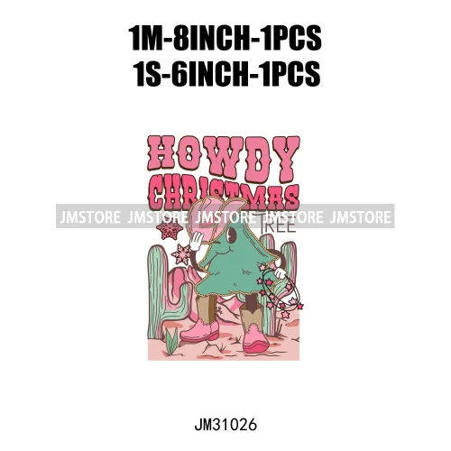 Retro Western Howdy Cowboy Santa Snowmies Cactus Merry Christmas Iron On DTF Transfers Stickers Ready To Press For Clothing