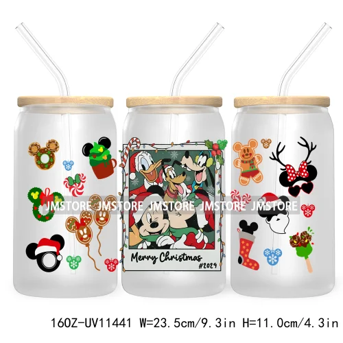 Merry Christmas Cartoon Couple 16OZ UV DTF Cup Wrap Ready To Apply For Libbey Glass Can Cup Tumbler Gingerbread Candy Cane Mouse