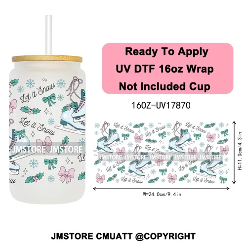 Coquette Christmas Spooky Ghosts UV DTF Cup Wrap Ready To Apply Transfer Stickers Custom 16OZ Tumbler Wraps For Libbey Glass Can