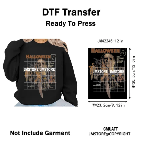 Funny Halftone Movie Series Killer Halloween Spooky Season Iron on DTF Washable Transfers Stickers Ready to Press for T-shirts