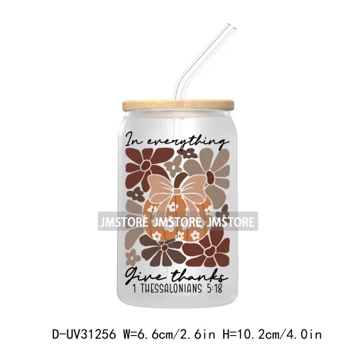 Thanksgiving Pumpkin Fall Bible Verse UV Sticker Decal For Libbey Cold Cup Mug Tumbler Transfer Sticker Coquette Bow Jesus Cross