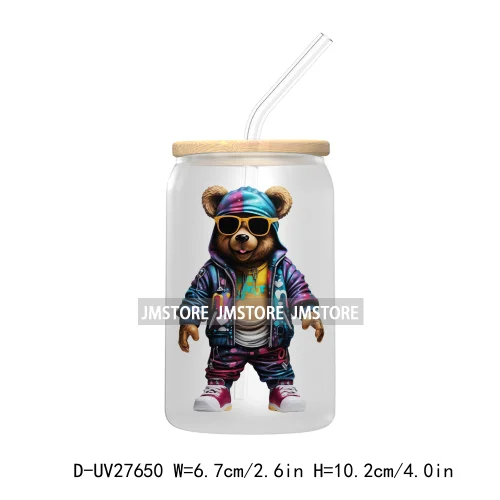 Hip Hop Urban Graffiti Teddy Bear UV DTF Transfer Stickers Decals For Libbey Cold Cups Mugs Tumbler Waterproof Trendy Bears Doll