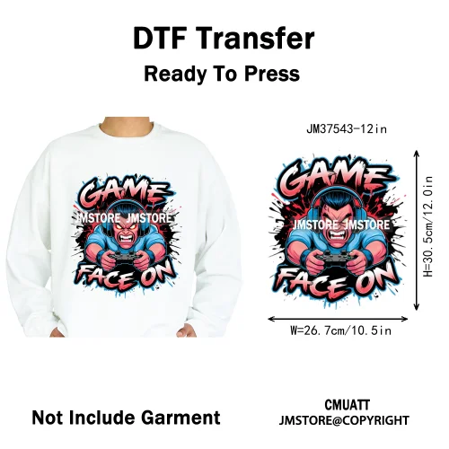 12in Game Zone Time Girl Gamer Squad Hustler Graffiti Game On Over Iron on DTF Transfers Stickers Ready to Press for Hoodies