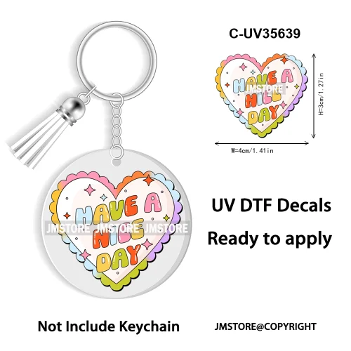 Trendy Bookish Inspirational Quotes UV DTF Decal Round Keychain Ready To Apply WaterProof Transfer Stickers For Circle Keychain