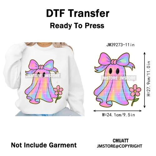 Funny Cute Ghost Preppy Spooky Season Sarcastic Halloween Iron on DTF Washable Transfers Stickers Ready to Press for T-shirts