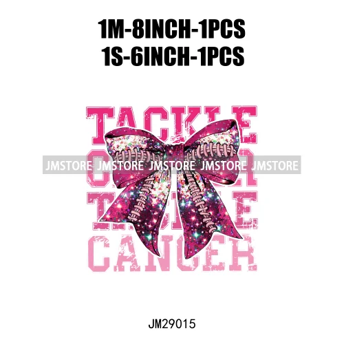 Coquette Football Bow Pink Out Tackle Breast Cancer Awareness Ribbon Iron On DTF Transfer Stickers Ready To Press For Clothing