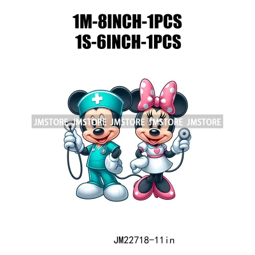 Cartoon Nurse Medical Mouse Dog Iron On DTF Transfers Stickers Designs Ready To Press For T-shirts Pillow