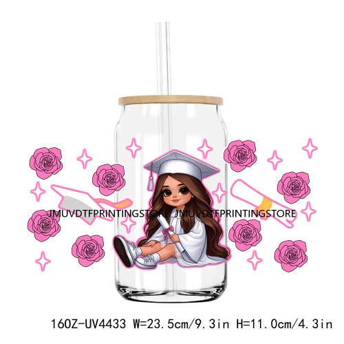 Chicano Graduation 2024 UV DTF Sticker For 16OZ Libbey Glass Cup Can Senior Girls Wrap Transfer Sticker Custom Labels DIY Logo