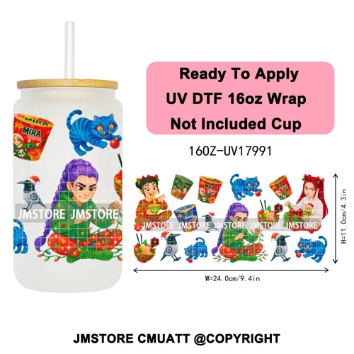 Christmas Edition Kpop Demon Festive Anime Girls UV DTF Stickers Ready To Apply Cup Wrap High Quality For 16OZ Libbey Can Glass