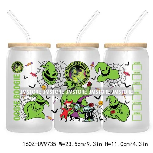 Spooky Cartoon Halloween 16OZ UV Cup Wrap DTF Transfer Stickers For Libbey Glass Can Cups Tumbler Waterproof Labels Scare Crew