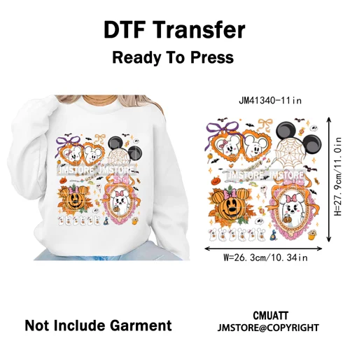 Trick or Treat Down Main Stree Cartoon Coquette Ghost Boo Halloween Iron on DTF Transfers Stickers Ready to Press for T-shirts