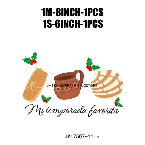 Latin Culture Tacaos Cafecito ChoColatito Pan Dulce Jesus Concha Designs DTF Let's Fiesta Mexican Transfers Stickers For Clothes