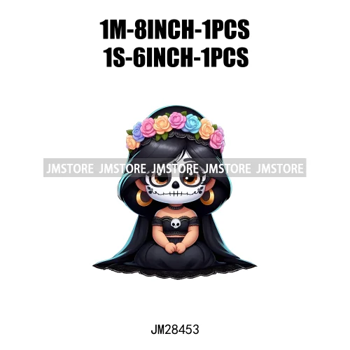 New Day Of The Dead La Catrina Dresses Girls Skull Flower Iron On DTF Transfers Stickers Ready To Press For Sweatshirt Bags