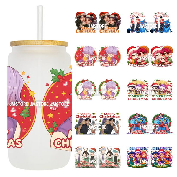 Merry Christmas Kpop Movie Character Anime Girl UV DTF Stickers Ready To Apply Cup Wrap High Quality For 16OZ Libbey Can Glass