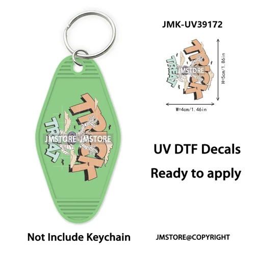 Spooky Halloween Cartoon Character Couple UV DTF Motel Keychain Wrap Ready To Apply Waterproof High Quality Hotel Keychain Decal