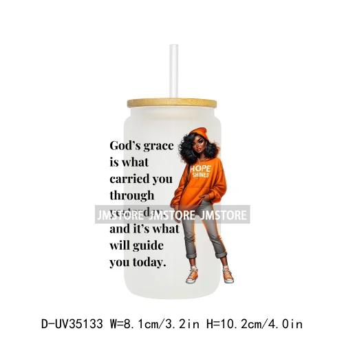 Christian Quotes Afro Pray Girl UV DTF Transfer Stickers Decals Ready To Apply Waterproof For 16OZ Libbey Glass Can Cups Tumbler